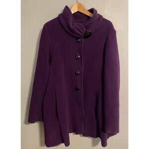 Janska Coat Womens XL Purple Fleece Button Front Funnel Collar Made In USA
